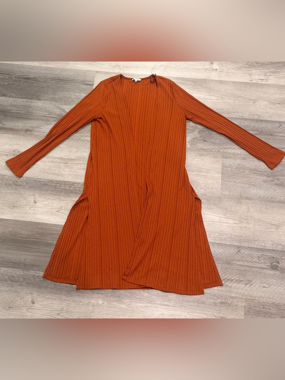 Women's Long Sleeve Ribbed Wrap Dress - Rust